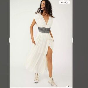 Free People Devon maxi dress long dress gauzy Grecian Goddess pockets Ivory L
